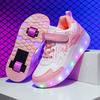 Girls Runaway Shoes New Double Wheel Charging Light Skates Roller Skates Light Shoes