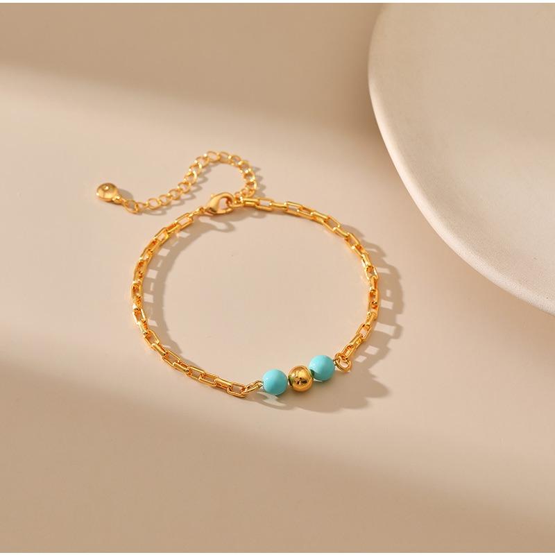 K Gold Plated Round Turquoise Adjustable Fashion Bracelet For Women