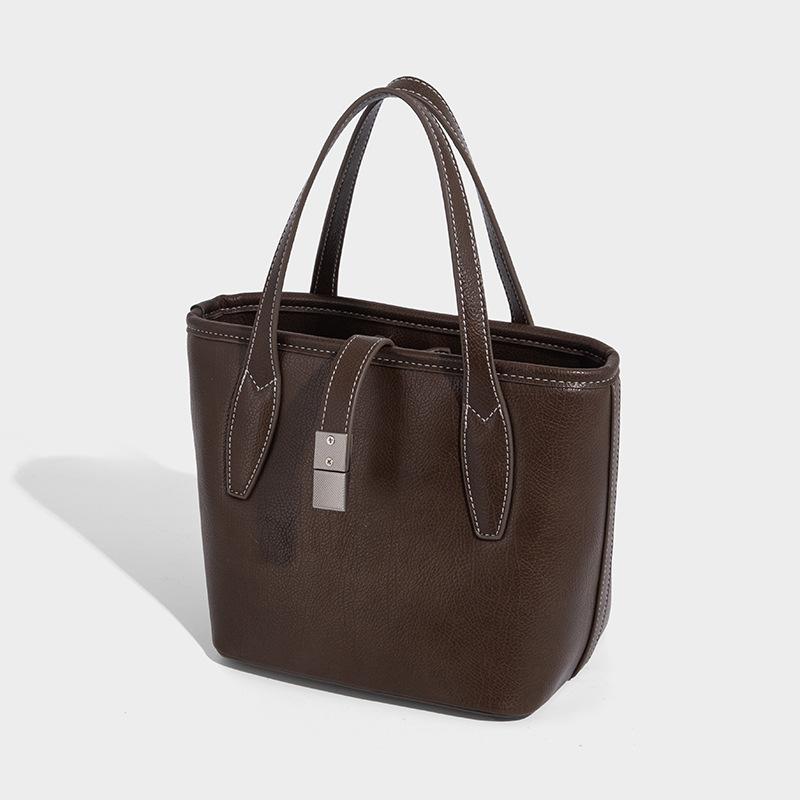 Vintage High-End Feel Handheld Bucket Bag for Women 2025 New Casual Basket Bag Simple Casual Commuter Women's Bag