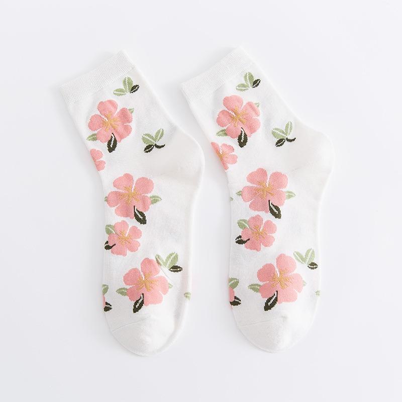 10 Pairs Women Floral Cotton Vintage Patterned Crew Middle Tube Socks Novelty Ankle Ruffled Warm Casual Sock