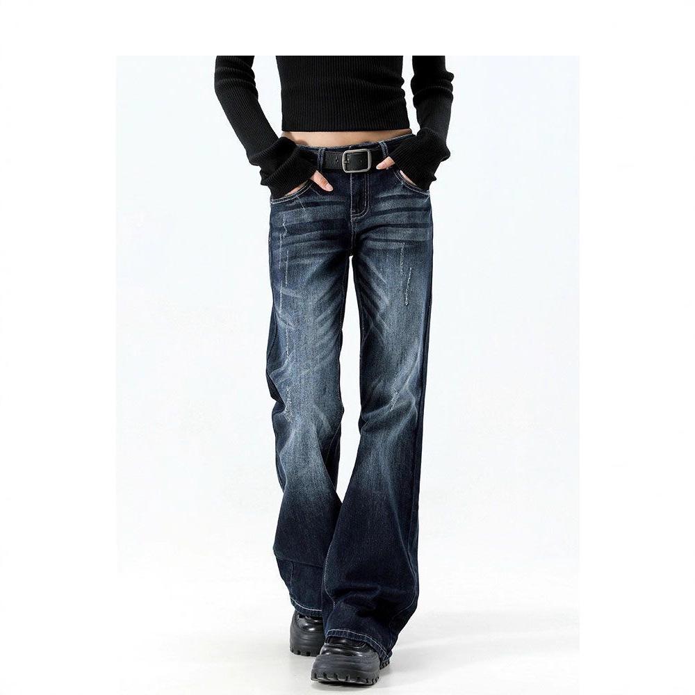 Women s High-Waisted Blue-Gray Retro Micro-Flare Jeans - Elastic, Slimming, and Loose-Fit for Spring/Autumn M