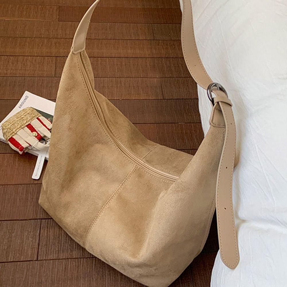 Large Capacity Suede Matte Hobo Bag Zipper Female Tote Bag Cute Vintage PU Crossbody Bag  Students