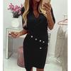 Fashion Women elegant Casual Slim Fit High Quality Solid Metal Buckle Plus Size  Irregular Dress