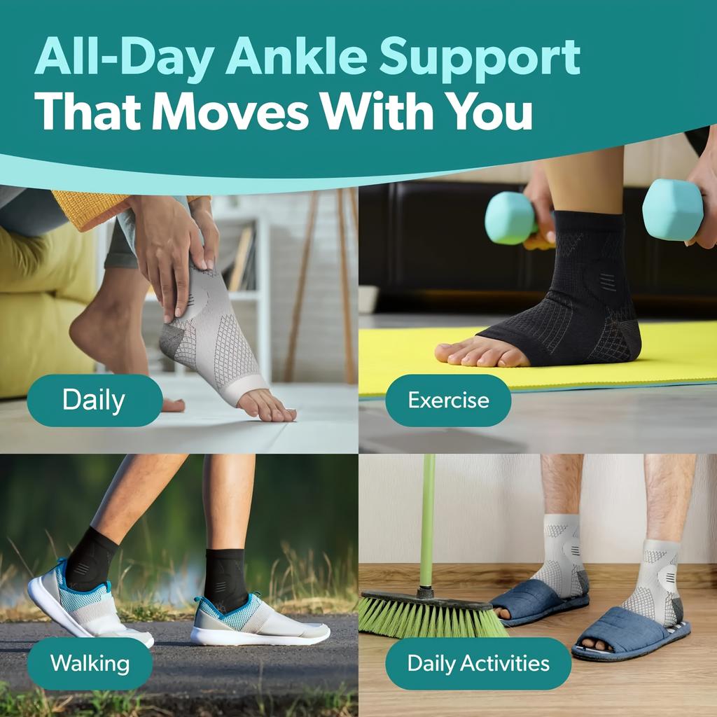 2 Pairs of Arch Support and Stability Ankle Compression Socks, Arch and Ankle Support Pressure Foot Sleeves with Open-toe Design