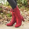 Botas de Mujer de Cuero con Encaje y Tacón Alto Invierno 2021