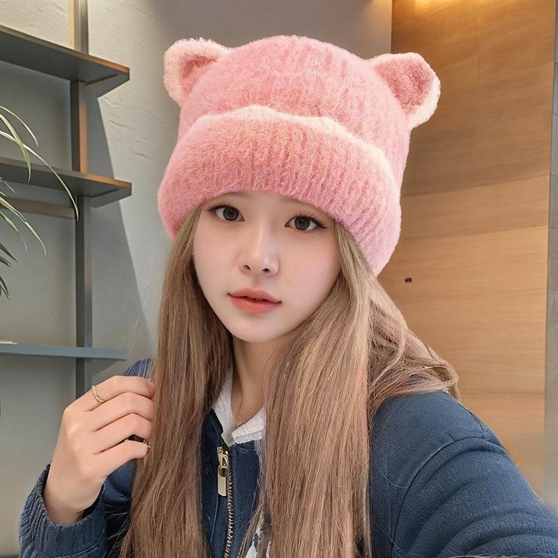 Women S Knit Hat With Panda Ears Warm Cute Korean Japanese Style