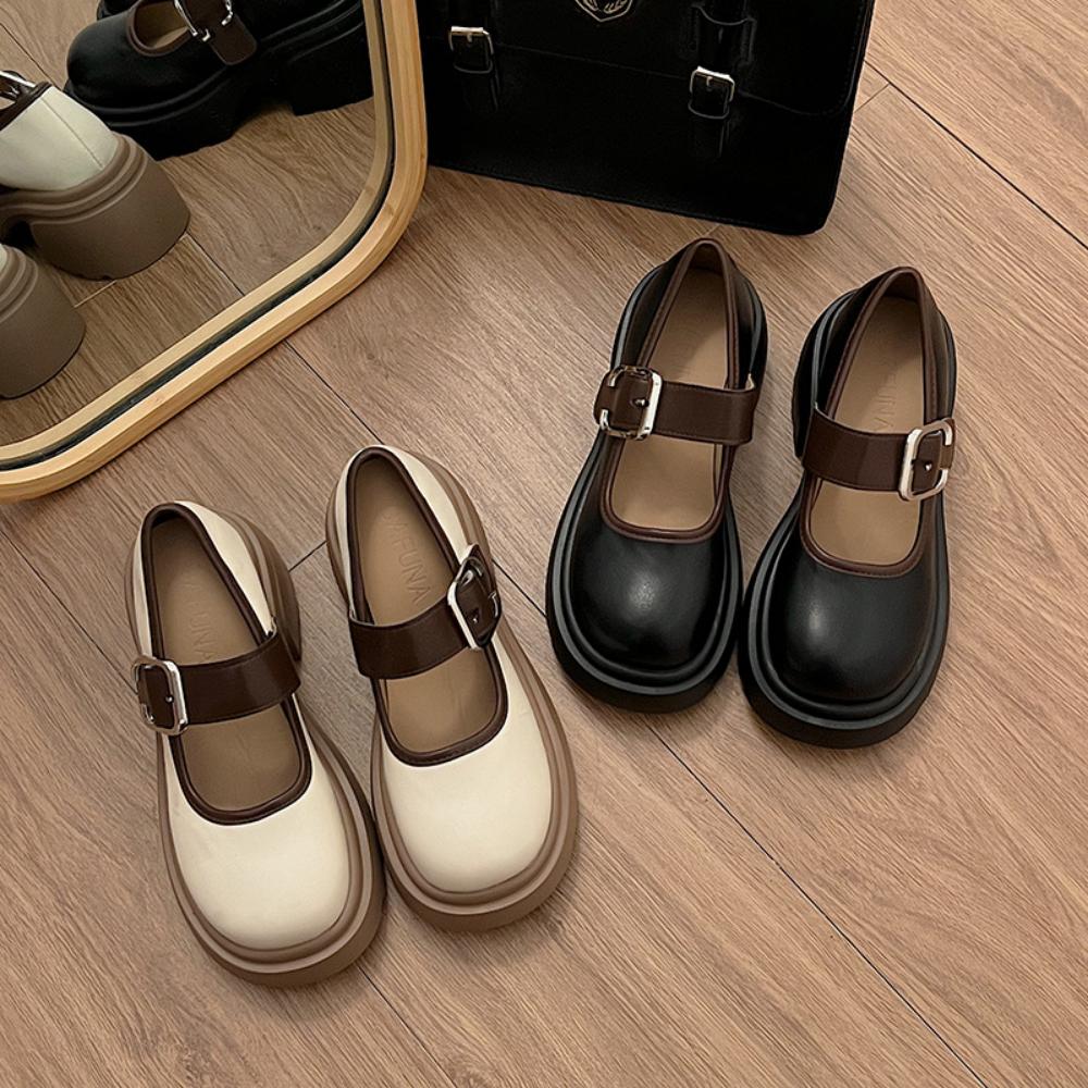 Pantofi singuri Casual Retro Toc gros Platforma Mary Jane Mici Pantofi din piele Femei