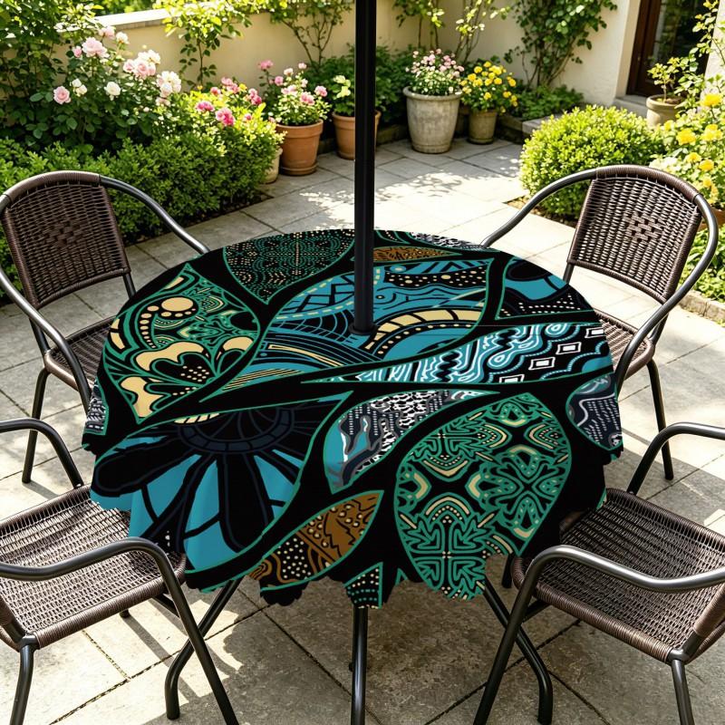 Outdoor Round Tablecloth With Umbrella Hole Patio Garden Deck Waterproof Oil Resistant Drop Cloth