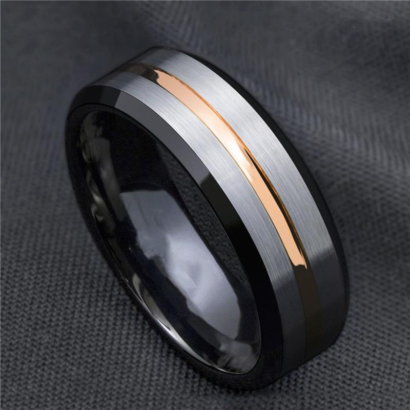 Fashion 8mm Men's Black Tungsten Wedding Band Rings Blue Groove Beveled Edge Engagement Ring for Male Valentine Gifts Jewelry