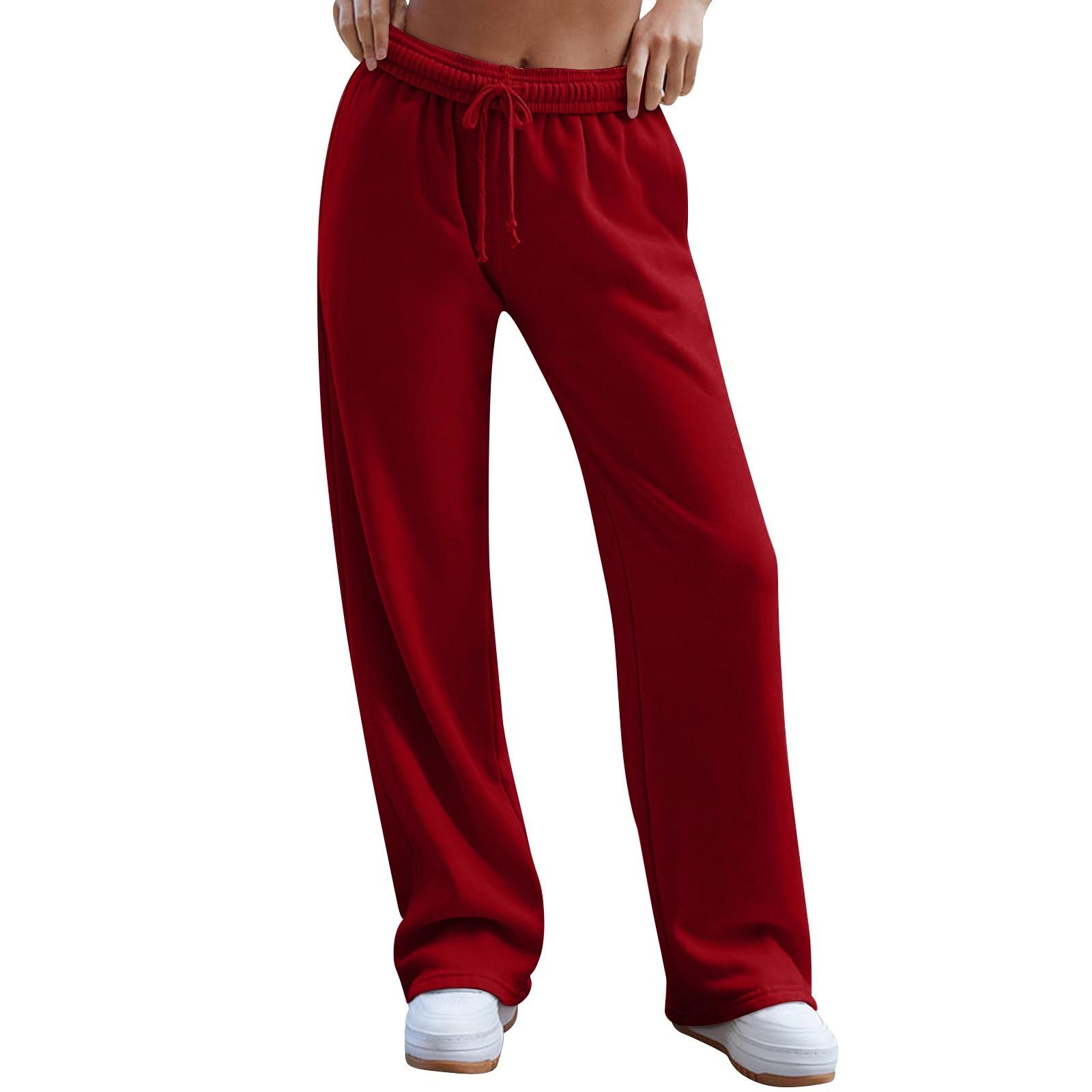 Women s Wide-leg Sweatpants Fashionable Drawstring Loose Sweatpants XL винный