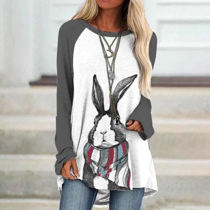 New Cute Rabbit 3D Print Long Sleeve T-Shirts Women's Casual Fashion Vintage T Shirt Oversized Streetwear Female Girls Tees Tops