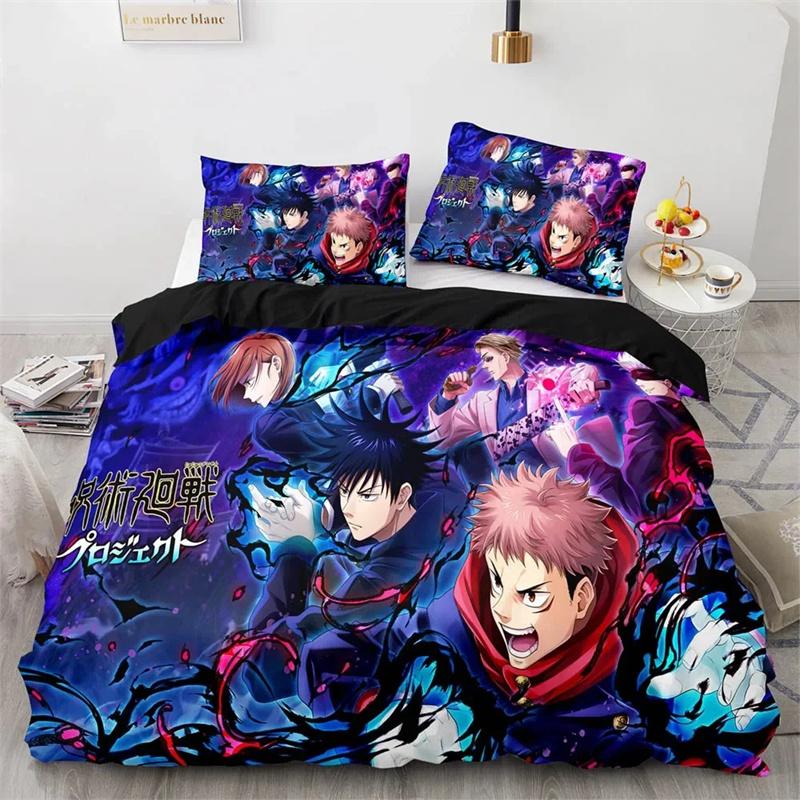 Anime Jujutsu Kaisen Bettwäsche-Set, Bettbezug, Bettset, Steppdecke, Kissenbezug, King-Size-Bett, Queen-Size-Bett, Twin-Size-Bett, Jungen, Mädchen, Erwachsene
