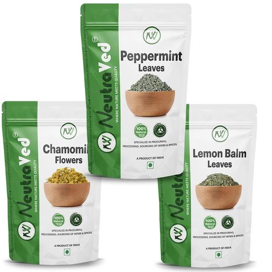 NeutraVed Peppermint Leaves, Lemon Balm Leaves, Chamomile Flowers Herbal Tea Pack 170g