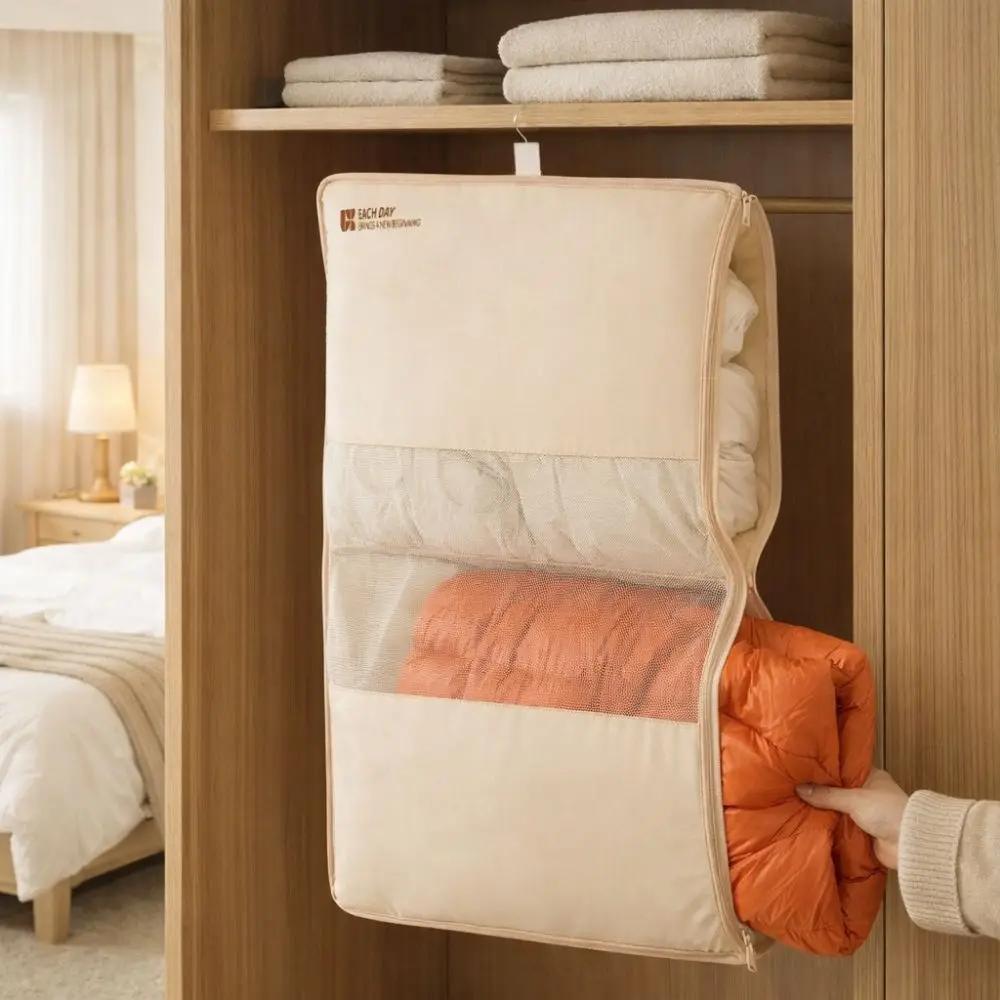 Mesh Hanging Clothes Organizer Visible Large Capacity Clothes Hanger Bag Space Saving with Hook Clothing Storage Bag Home