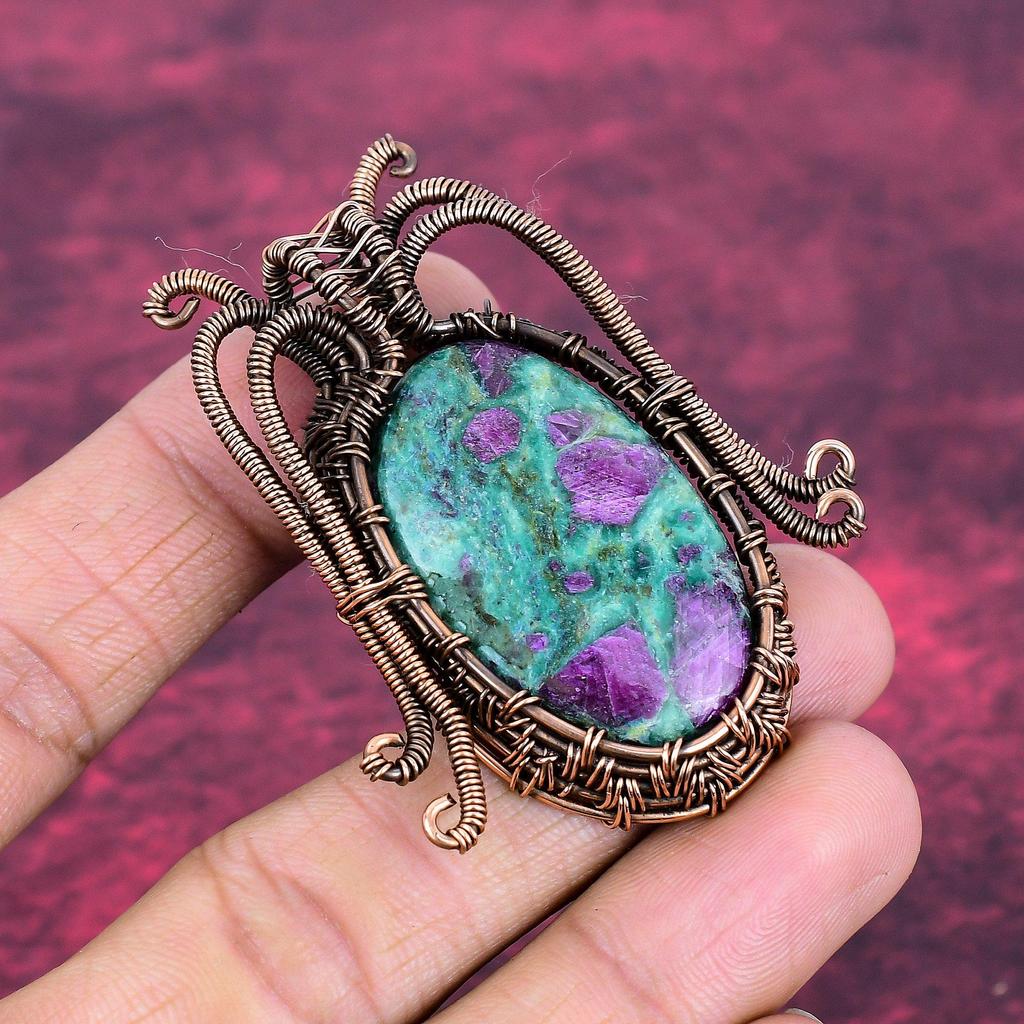 Ruby Fuchsite Pendant Copper Wire Wrapped Pendant Handmade Gemstone Pendant Copper Wire Jewelry