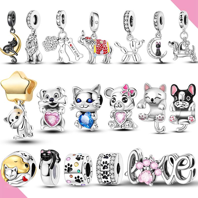 Breloques Animaux Chat Chien Mignon Perles S'adaptent Bracelets Originaux Pour Femme Pendentifs en Cuivre Bijoux Bricolage