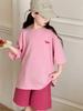 Summer 2026 Girls' Cartoon Print Two-Piece Set: Casual Loose T-Shirt and Shorts