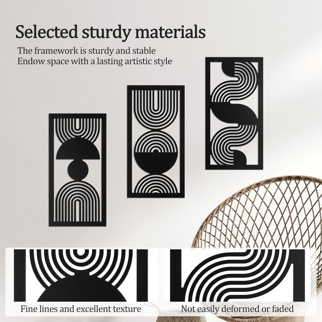 3PCS Wood Abstract Wall Art Set Modern Minimalist Wooden Hanging Paintings Wall Decor Geometric Aesthetic Botanical Artwork