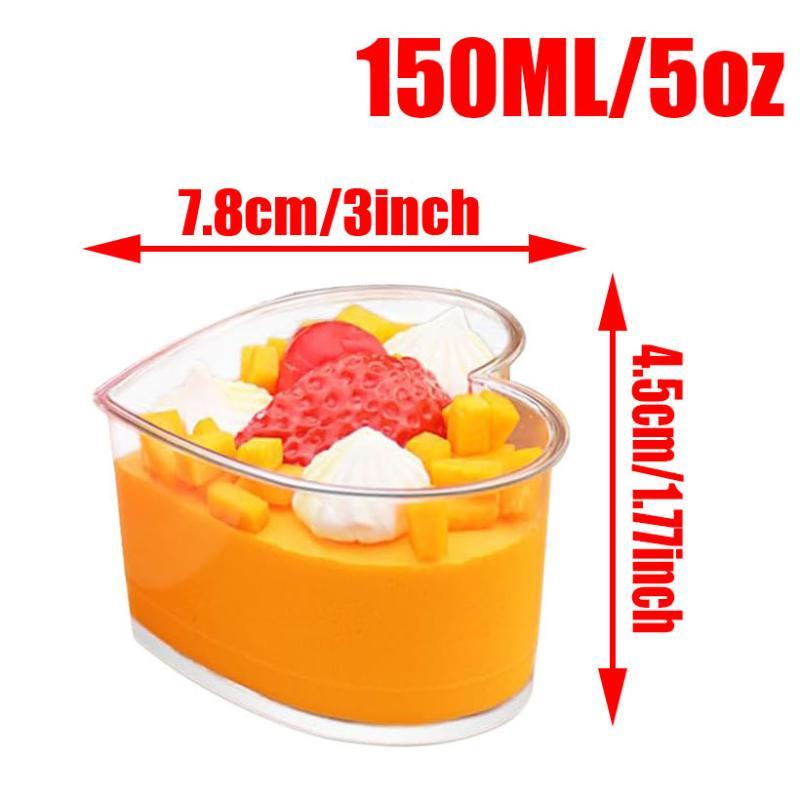 10 Pack Heart Shaped Clear Plastic Dessert Cups With Lids Reusable Food Grade For Wedding Party Valentines Day Dessert Serving