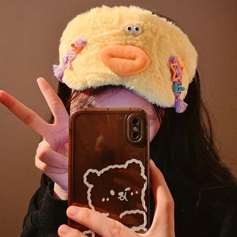 Cute Cartoon Plush Blackout Eye Mask for Women and Students - Relieve Eye Fatigue During Sleep in Autumn and Winter.