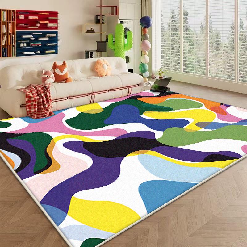 Modern Colored Non-slip Carpet Abstract Decoration Large Area Living Room Rugs Washable Bedroom Bedside Fluffy Plush Mat Lounge