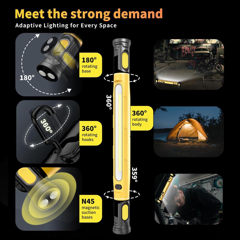Super Bright Magnetic Work Light Built-in 5200mAh Rechargeable Battery Underhood Work Lamp Bar For Car Repair Outdoor Lighting