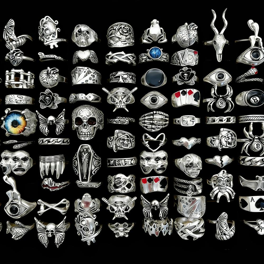 10/20 Pezzi Set di Anelli Teschio Punk Vintage Per Donne Uomini Stile Misto Moda Gotico Hip Hop Occhio Ragno Gioielli Regali per Feste