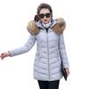 Daily outer wear medium and long padded jacket women's slim-fitting large fur collar padded jacket, simple pocket design solid color thickened lady