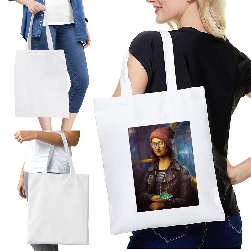 Large-capacity Wild Effortless Canvas Bag Tote Reusable Polyester Supermarket Shopping Bag Funny Foldable Shoulder Bag