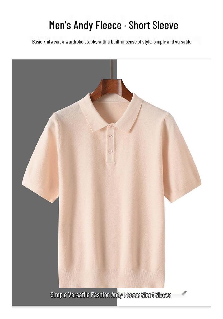 2025 Spring/Summer Andy Velvet Men's Knit Polo Minimalist Pullover Short Sleeve T-shirt
