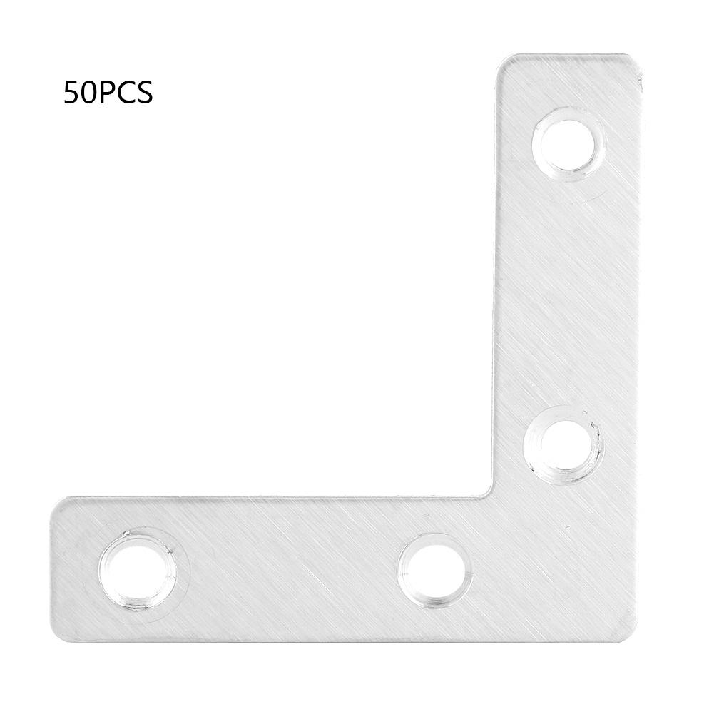 50 peças Placa de Canto em L de Aço Inoxidável Conector Conexões para Móveis Conectores (80 mm)