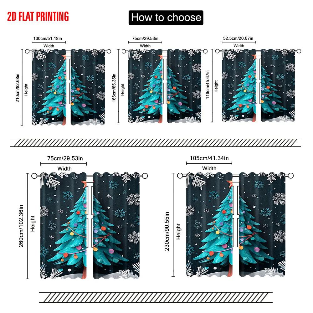 2pcs   plane printing Curtains Vibrant Snowflake & Christmas Tree Polyester Woven (without rod) Holiday for Bedroom & Living