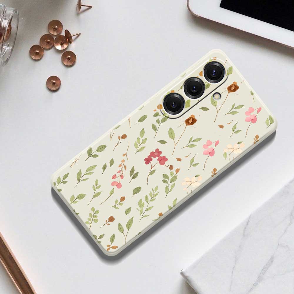 For Samsung Galaxy S25 Case Small Flower Leaves Pattern Printing Straight Edge TPU Phone Back Cover