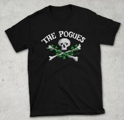 Vtg Die Pogues Band Totenkopf mit gekreuzten Knochen Kleeblätter T-Shirt Größe S-5XL