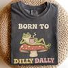 Born To Dilly Dally Frog Shirt, Relaxed Frog On Mushroom Tee, Funny Cottagecore Amphibian Top, Nature Lover Gift