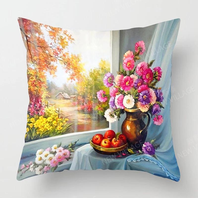 Dekoracja salonu w domu poszewki na poduszki Poszewka na poduszkę w stylu vintage malarstwa olejnego 45*45 poszewka 40x40cm 50x50 45x45