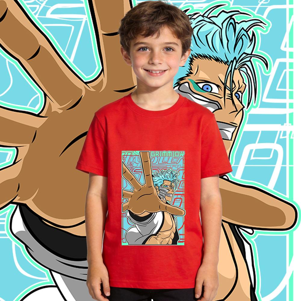 Bleach Grimmjow Anime Print Cotton Shirt Boys Girls Kids Summer Short Sleeve Casual Top Children Clothing 100