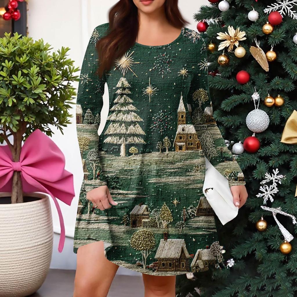 Dámské ležérní šaty s gradientním potiskem, kapsou, kulatým výstřihem a dlouhým rukávem ve větších velikostech na jaro/podzim