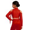 Girls Latin Dance Tops Tassels Long Sleeves Back Invisible Zipper Shiny Rhinestones Crop Top
