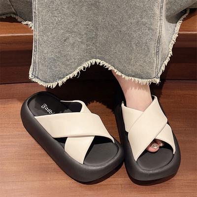 Thick-soled Cool Slippers Women's Wear 2025 New Internet Celebrity Cross One-word Drag Sports Muffin Beach Shoes
