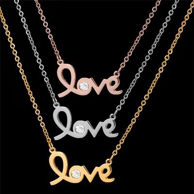 Necklace Hollow Love Letter Rhinestone Titanium Steel Rose Gold Short Summer Accessories