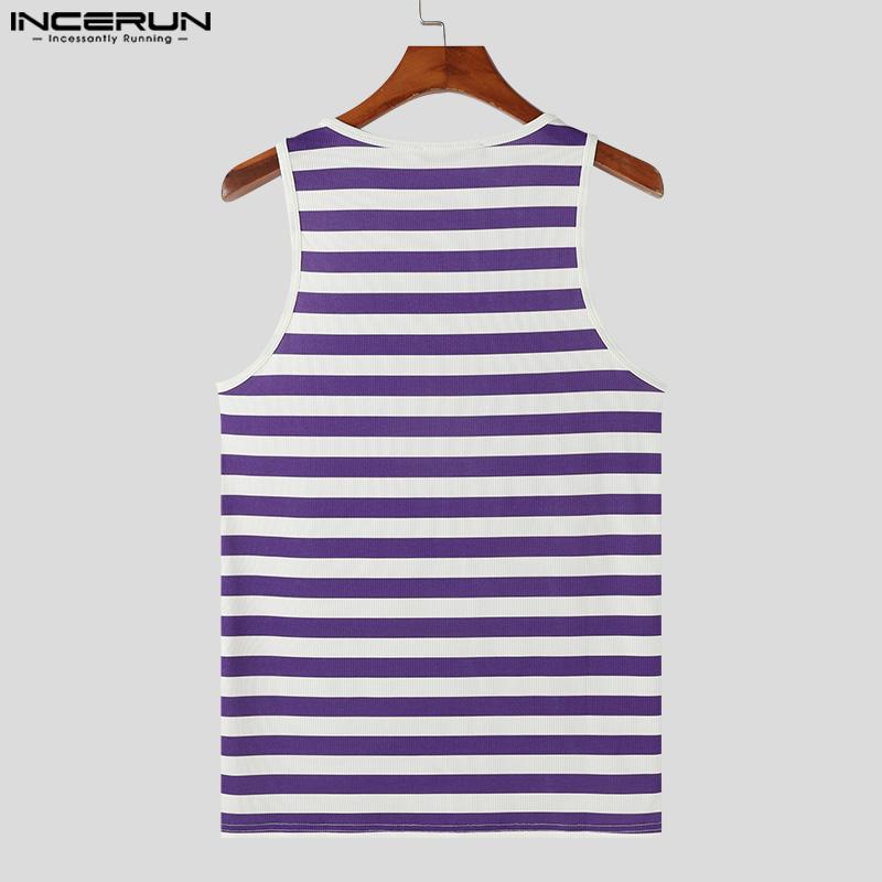 INCERUN Men Sleeveless Striped Vest Casual Sport Tank Tops Undershirts