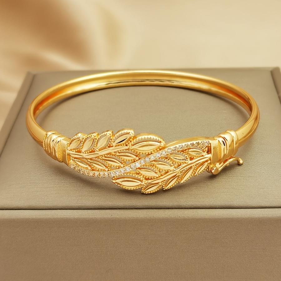 Vintage Bohemian Style Shiny Artificial Zircon Leaf Open Bracelet for Women Suitable for Daily Wear