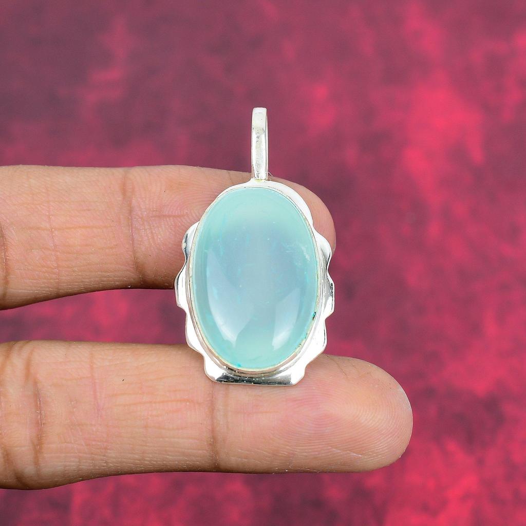 Chalcedony 925 Solid Sterling Silver Pendant, Handmade Gemstone Pendant Jewelry, Gifts For Wife Brand New Pendant