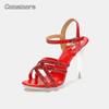 Kristallabsatz Größe 35-43 Sandalen Damen Funkelnder Glitzer Sexy Strass Abendparty Schuhe Klobige Dünne Absätze Abschlussball Sommer Sandalen