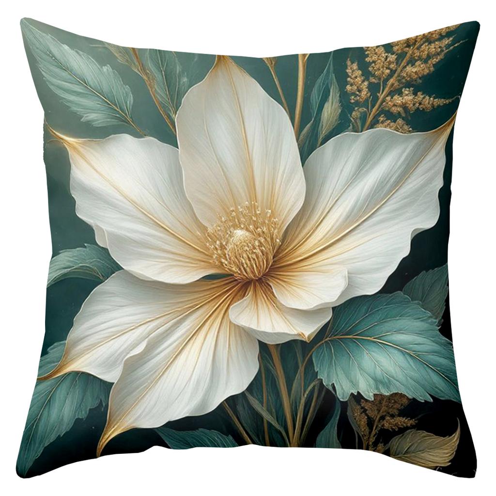 Floral Patterned Cushion Covers Green Gold Flower Decor Polyester pillowcase, sofa decorative cushion cov Headboard Pillow