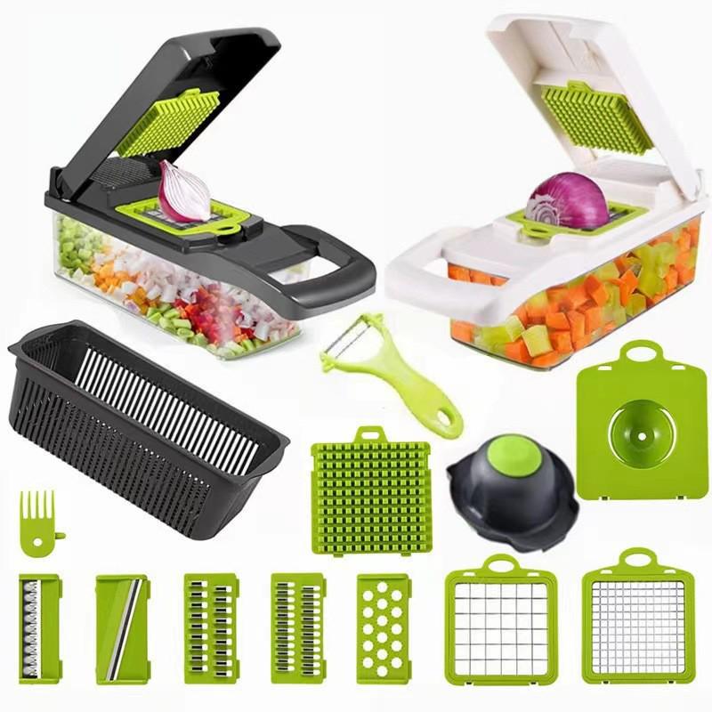 Set Multifunzione Affettaverdure da Cucina: Affettatrice Manuale, Julienne, Grattugia e Pelapatate.