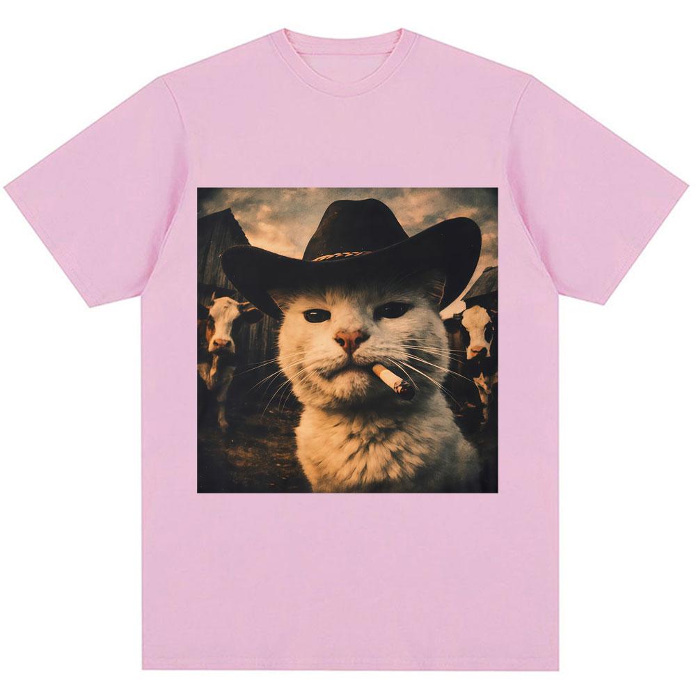 Funny Cowboy Cat Meme Graphic T Shirts Unisex Fashion Kawaii Vintage Tshirt Oversized Casual High Quality Tshirts