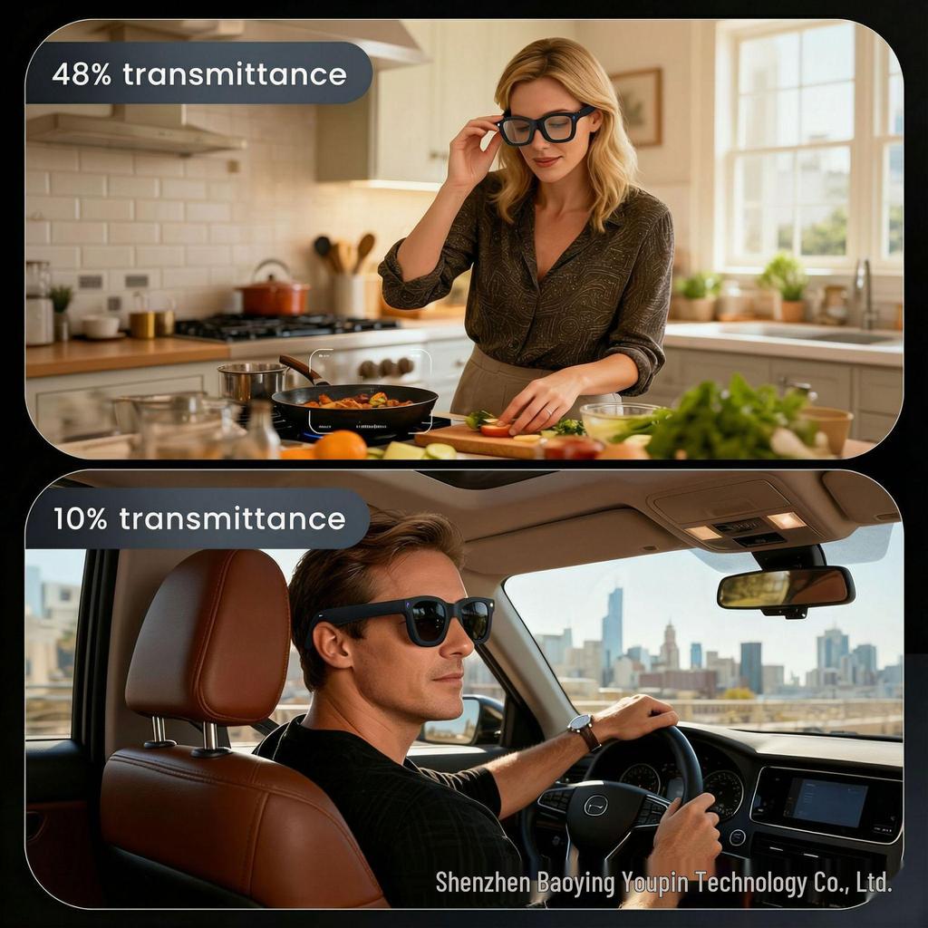 E03C Smart Glasses: Camera, Image Stabilization, HD Shooting, Real-Time Translation, Electrochromic, AI Features