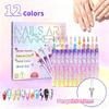 3D Nail Art Tužky DIY Sada 12 Barev Nail Marker Tužky Graffiti Tečkování Kreslení Malování Liner Tužka Rychleschnoucí Akrylová Barva Tužka